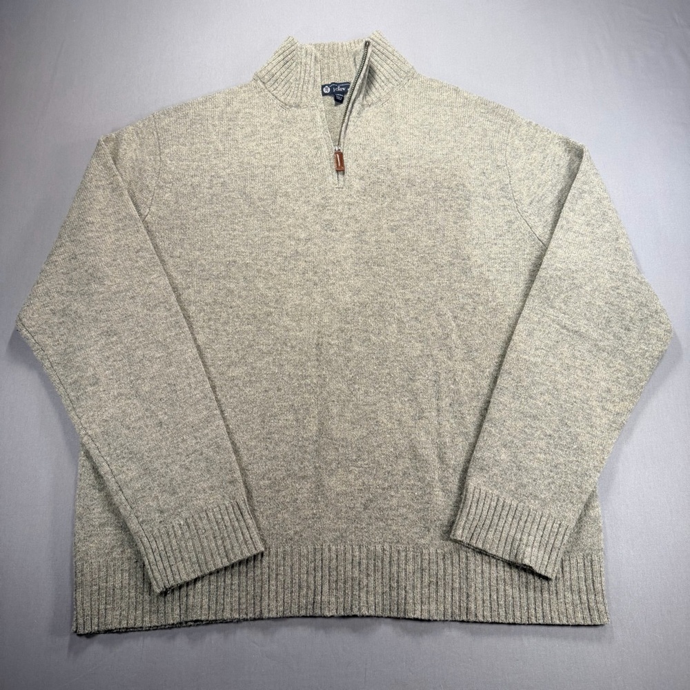 J Crew Premium Lambswool Quarter Zip Knit Pullover Sweater - Mens XL - Tan